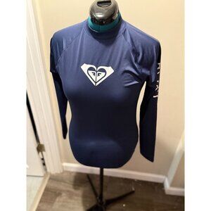 Roxy Whole Hearted Long Sleeve Navy Logo Turtleneck Rash Guard XL